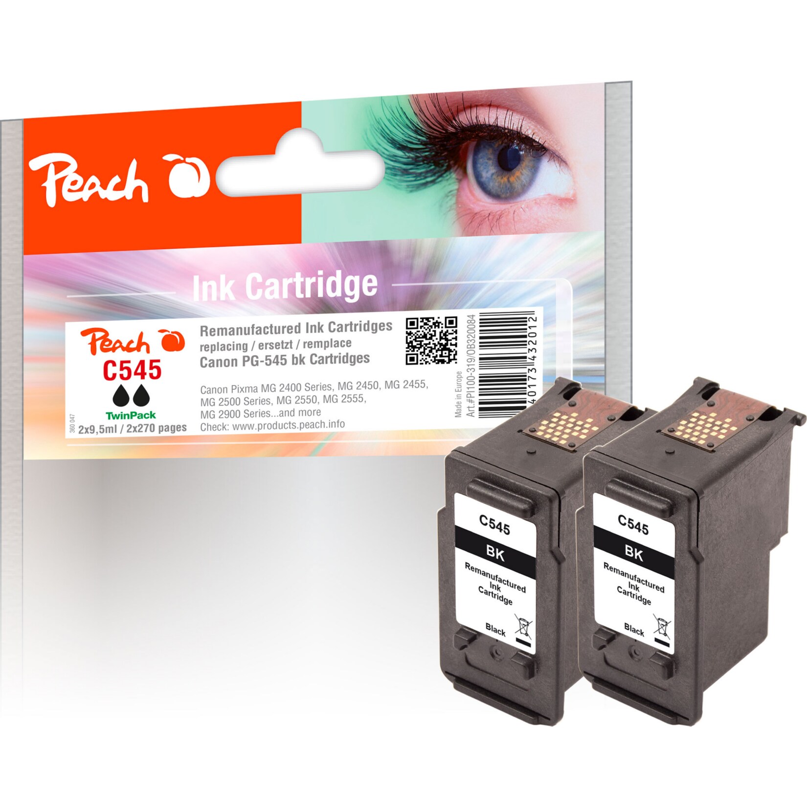 Peach C5452 Druckköpfe 2*bk ersetzt Canon PG-545*2, 8287B001*2 für z.B. Canon Pixma TR 4550, Canon Pixma TR 4650, Canon Pixma TS 3450 (wiederaufbereitet)