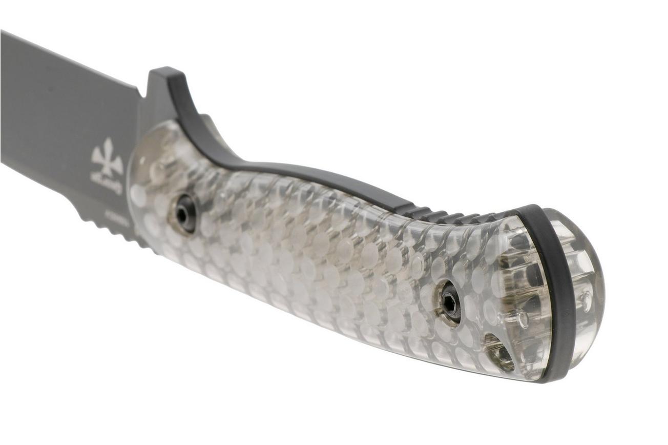 KA-BAR Cool Name 7700, Black 1095 Cro-Van Drop Point, Transparent Honeycomb Smoke Polycarbonate, vaststaand mes, Les George design