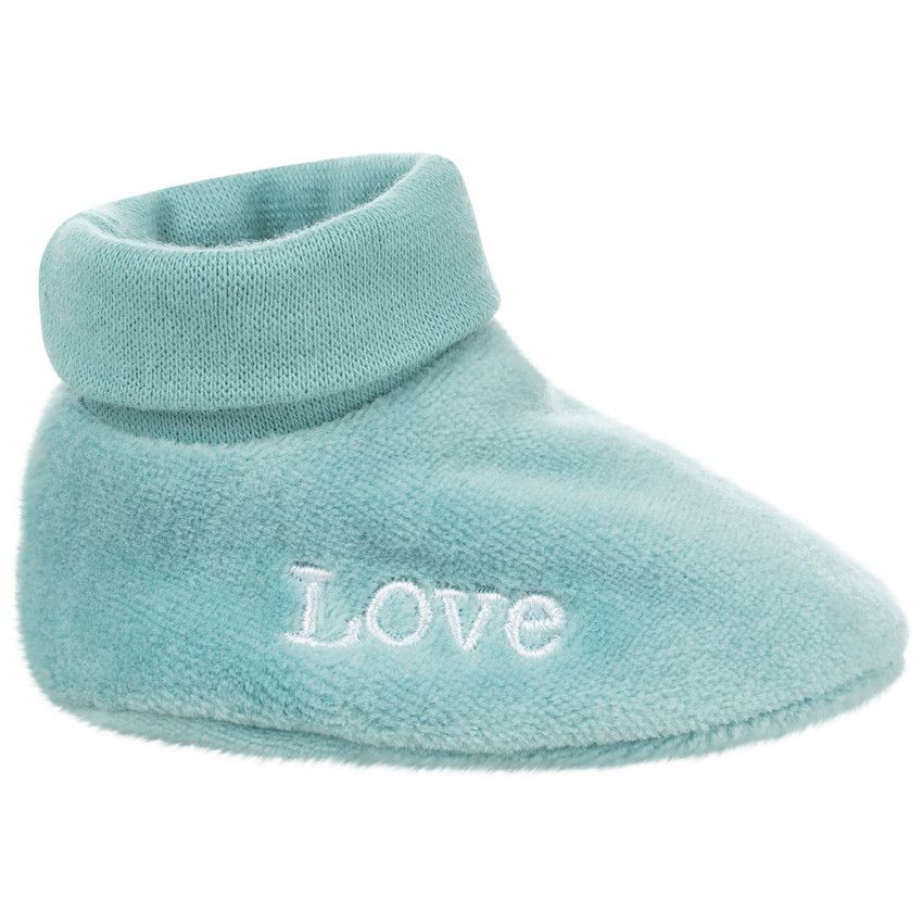 Chaussons en velours bleu à inscription brodée - Vert