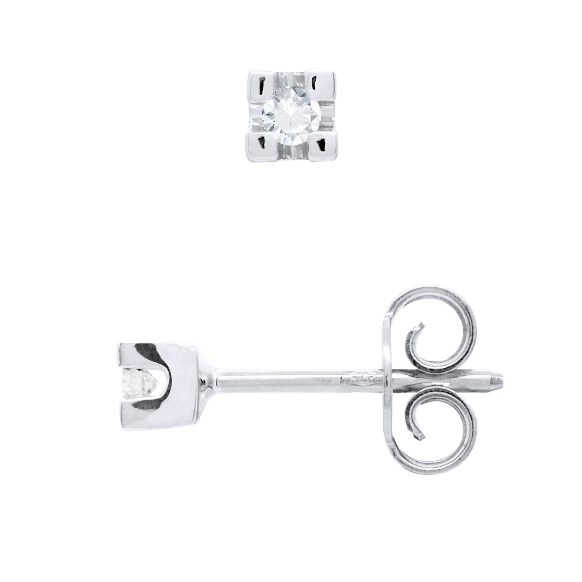 Boucles d'Oreilles Solitaires Diamants 0,060 Cts Or Blanc 18 Carats