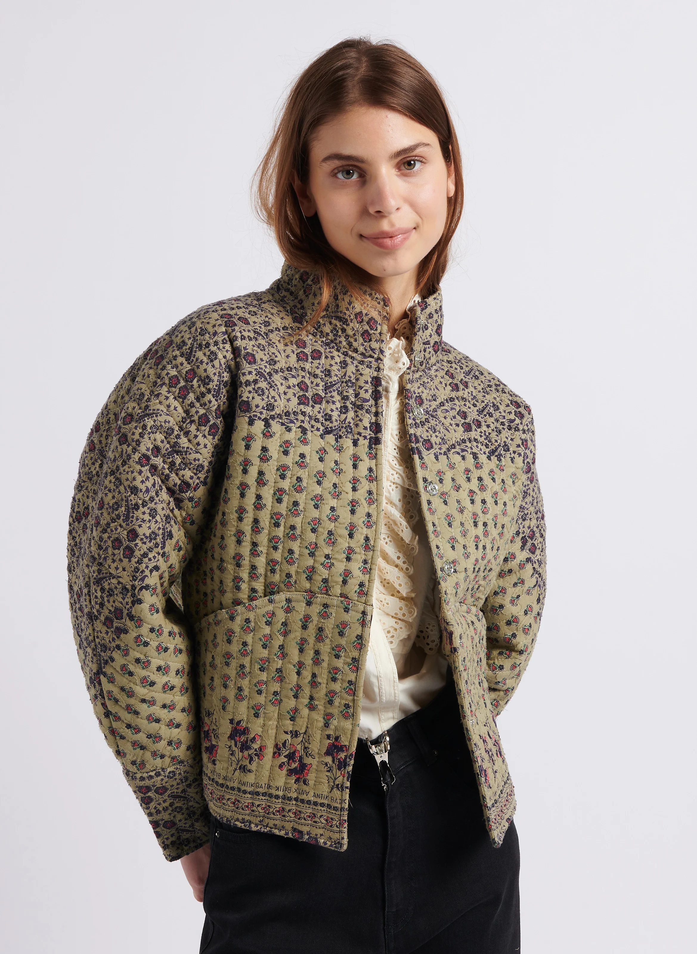 IRINA - Veste col montant matelassée en coton | Vert
