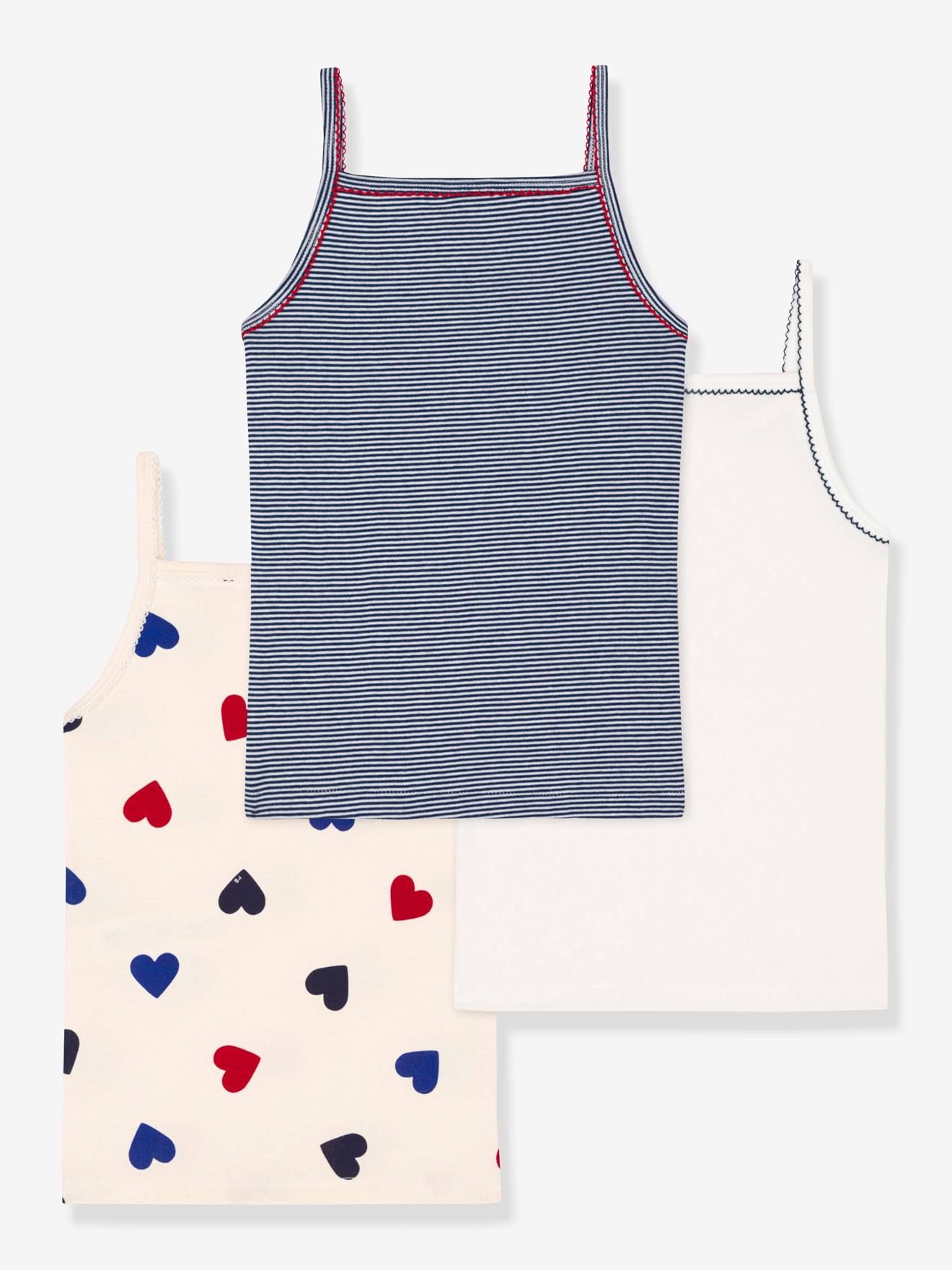 Conjunto de 3 regatas com estampa de coração para meninas