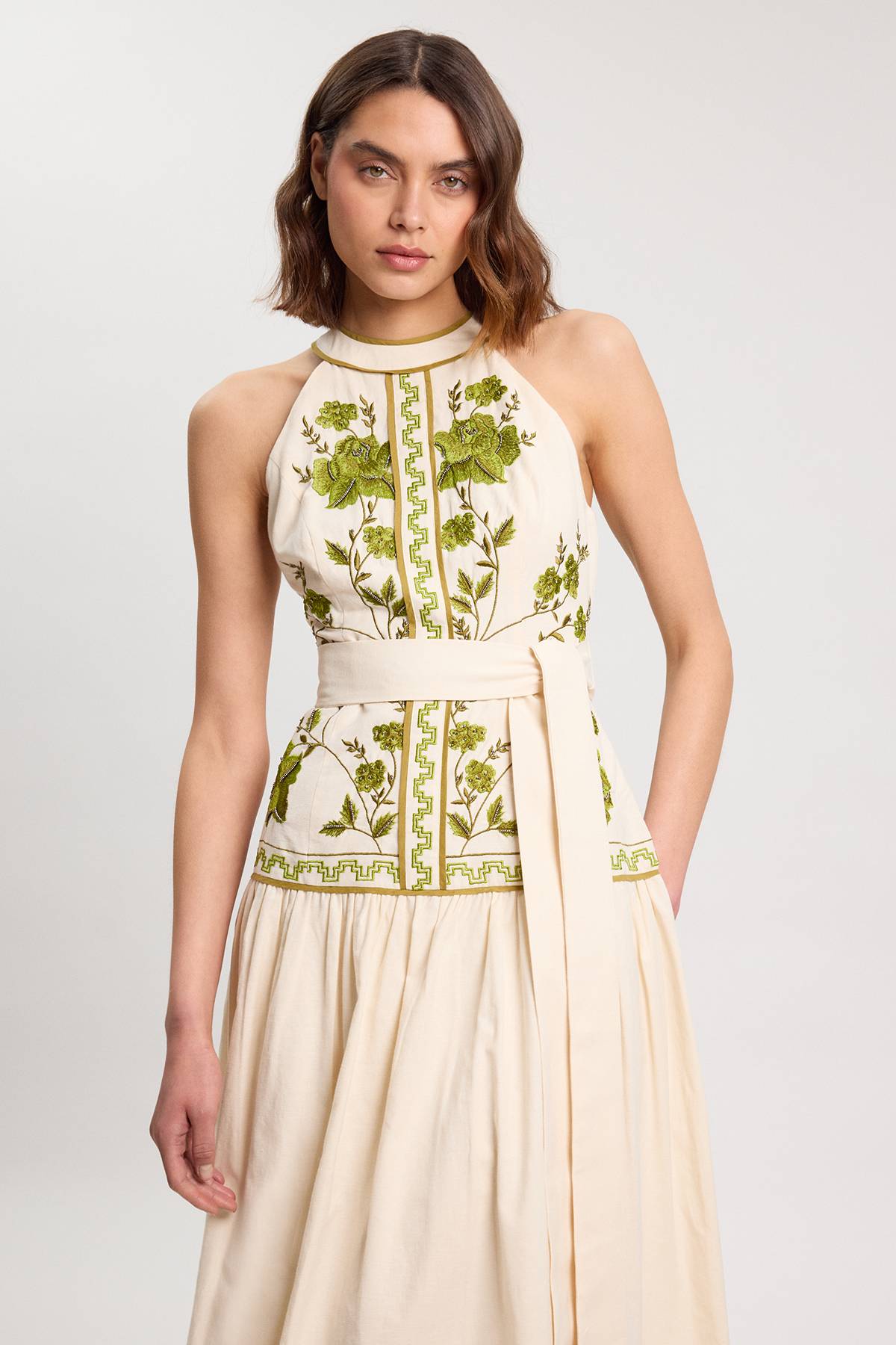 KarenMillen Robe Maxi En Sergé De Coton Tissé Brodée De Roses