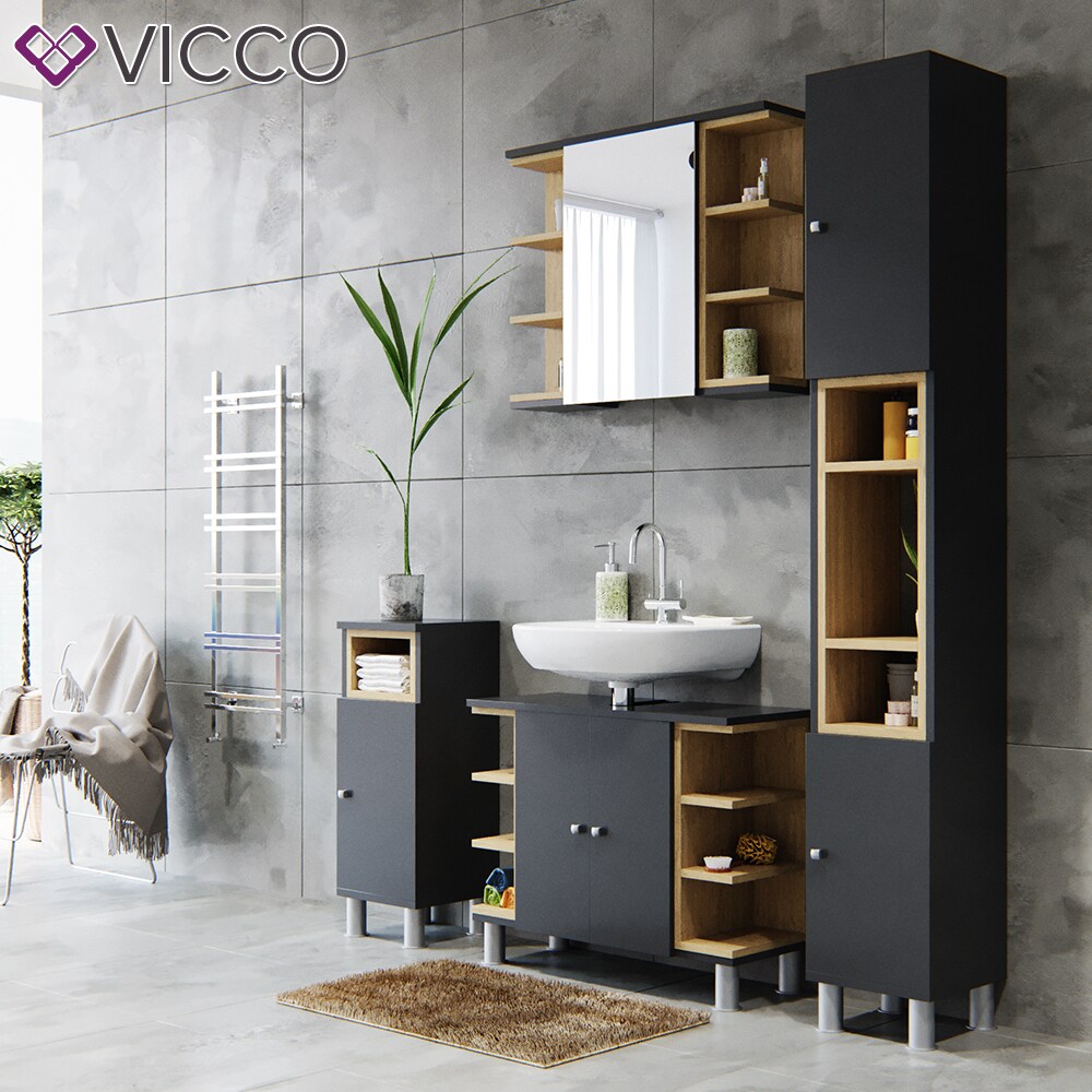 Vicco Badmöbel Set Aquis Bad Spiegel Waschtischunterschrank Badschrank Anthrazit