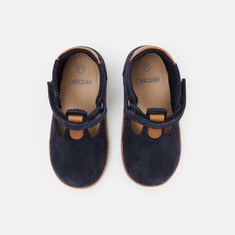 Salomés premiers pas croûte de cuir bleu bébé garçon Bleu