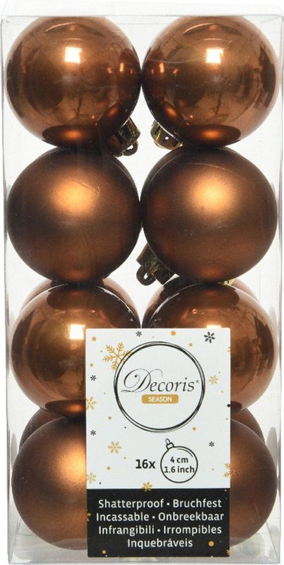 Decoris - Kerstballen - Bruin - Kunststof - Set van 28 Stuks - 4 en 6 cm