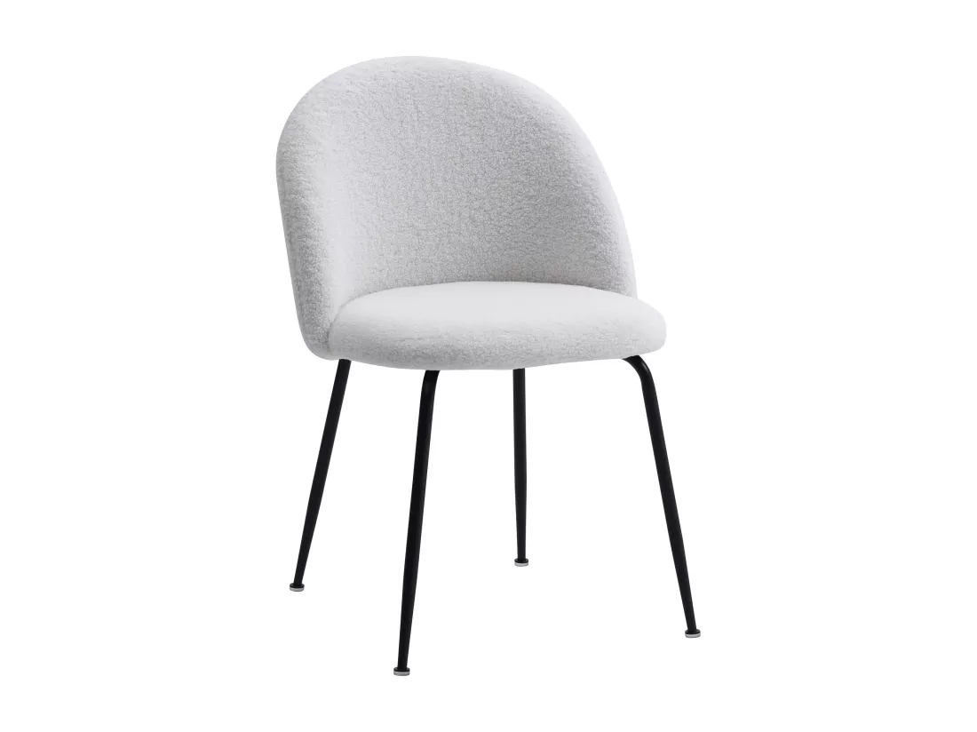 Lot de 2 chaises en tissu bouclette et acier inoxydable noir - Blanc - MELBOURNE