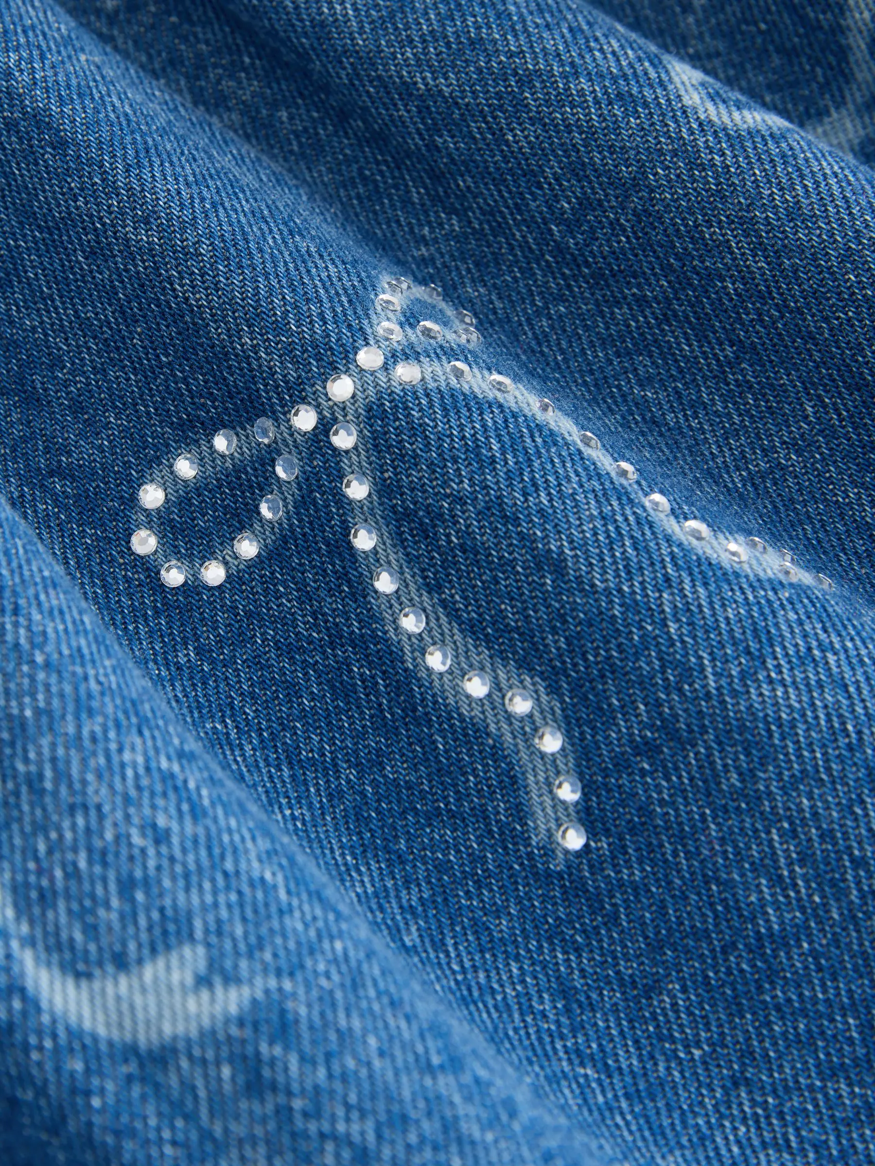 Blauwe denim - Strik Diamanté Overhemdjurk (3-16jr)