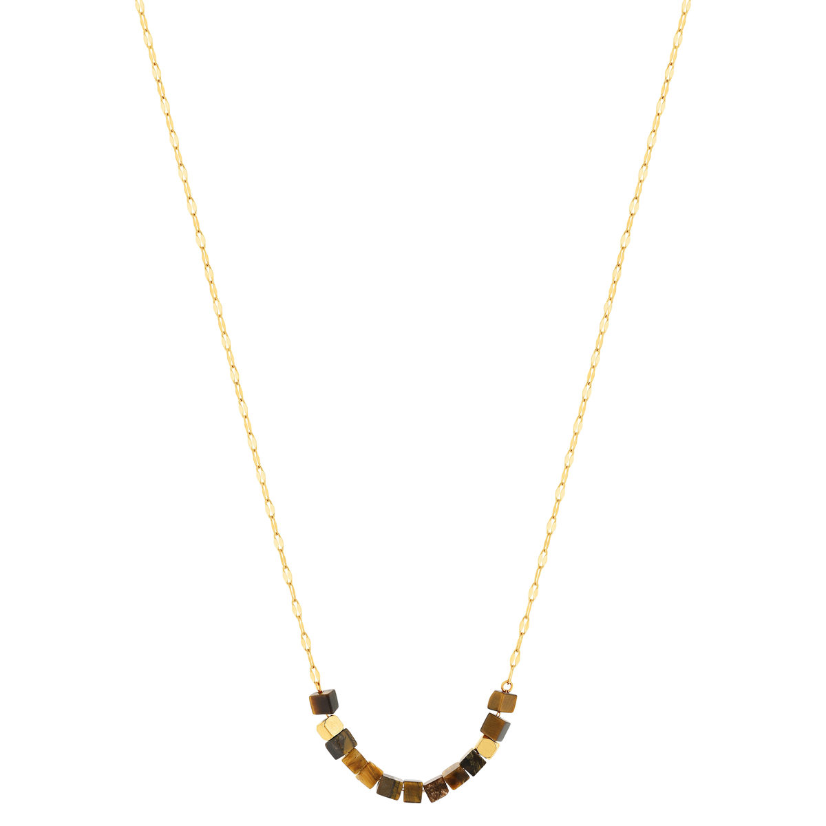 Collier acier doré pierres oeil de tigre 48 cm