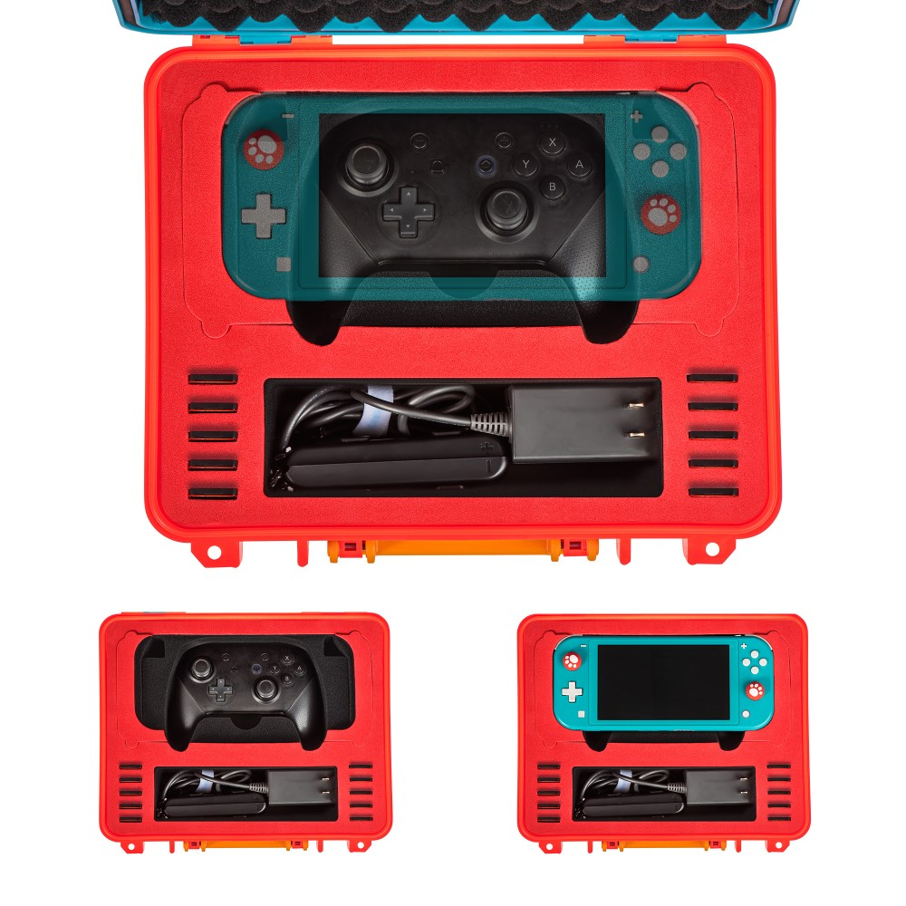 (28x22cm) Reise Box / Reise Koffer Hartschale mit Griff für Nintendo Switch / OLED / Lite und Zubehör - Rot / Blau