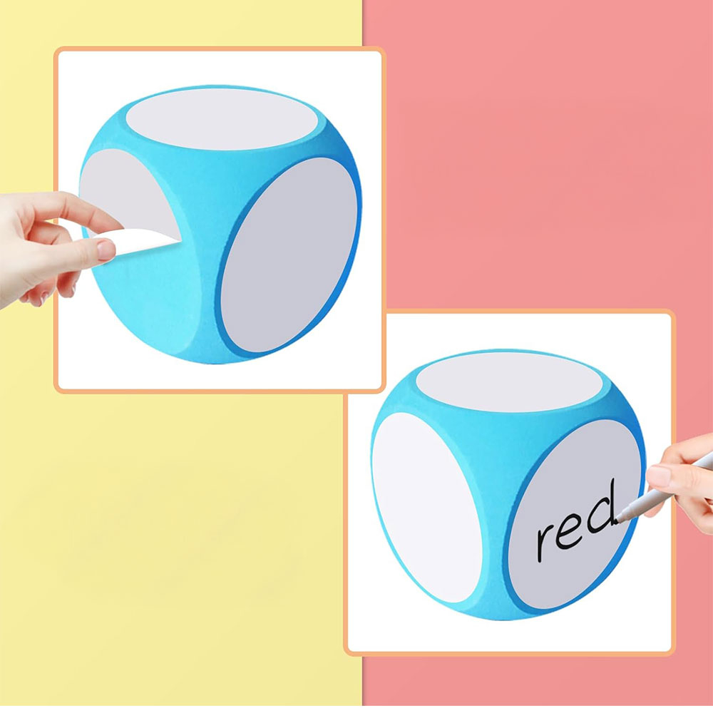 (20-tlg. Set) 10x10cm Beschreibbare Whiteboard Würfel Blanko DIY Spiel Zubehör Party Cube Würfelspiel inkl. Stifte / Schwämme / Ersatz Sticker - Bunt