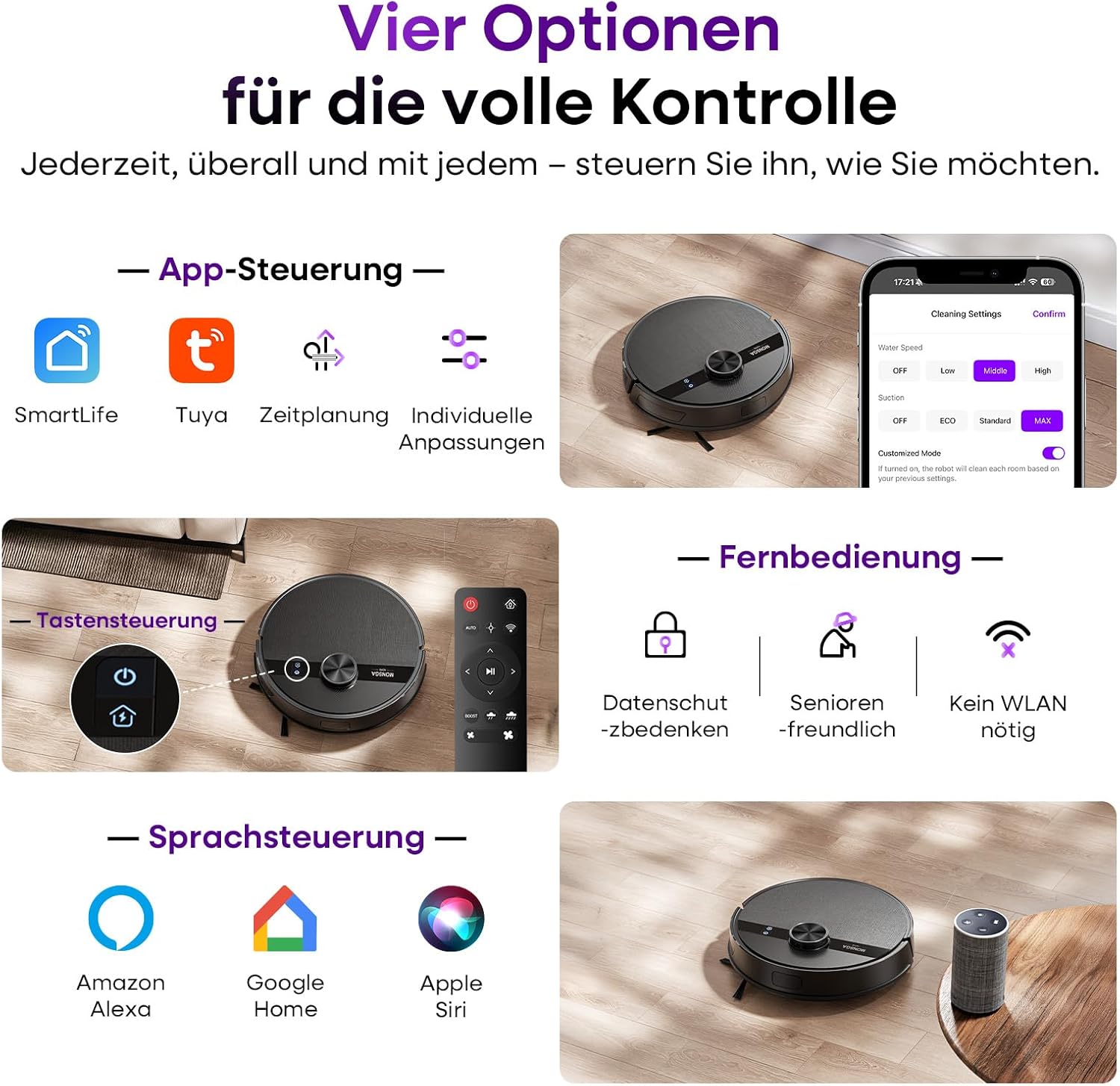 MONSGA Saugroboter mit Wischfunktion,5000Pa Saugkraft,180Min Laufzeit,Anti-Tangle-System,LiDAR Navigation, Staubsauger Roboter für Teppich, Tierhaare, APP & Fernbedienung Steuerung (Schwarz)