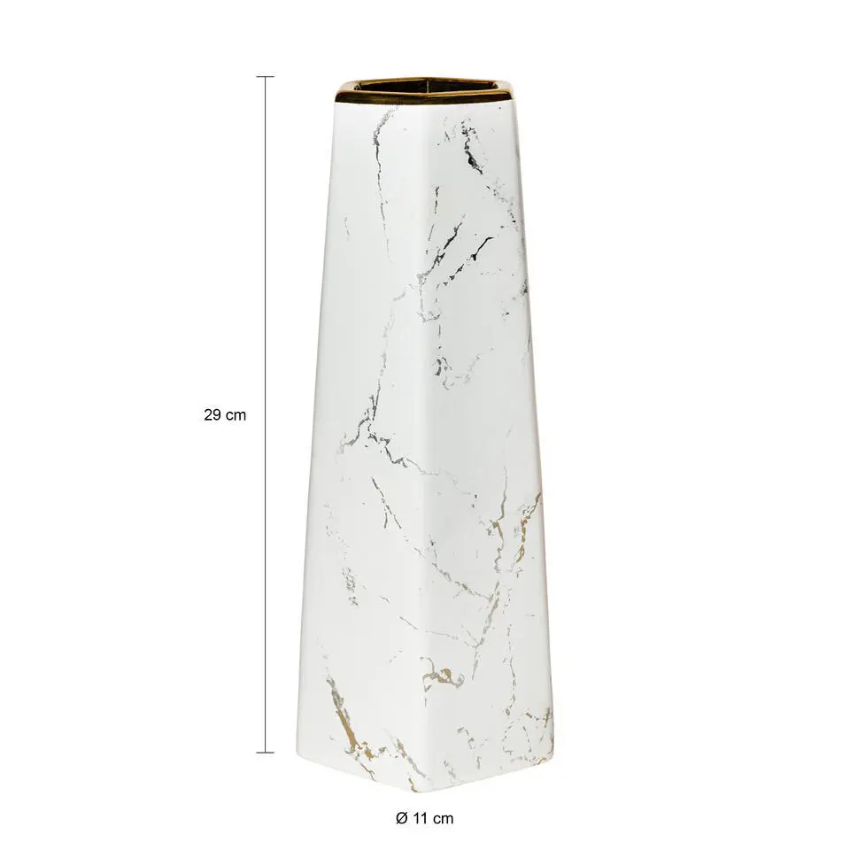 QUVIO Zeshoekige vaas, keramiek - Wit met goud marble look - S   M   L