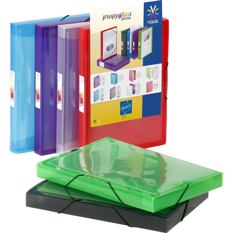 Chemises box polypropylène personnalisable VIQUEL Propyglass 25 x 33 dos 3 cm – 6 couleurs assorties