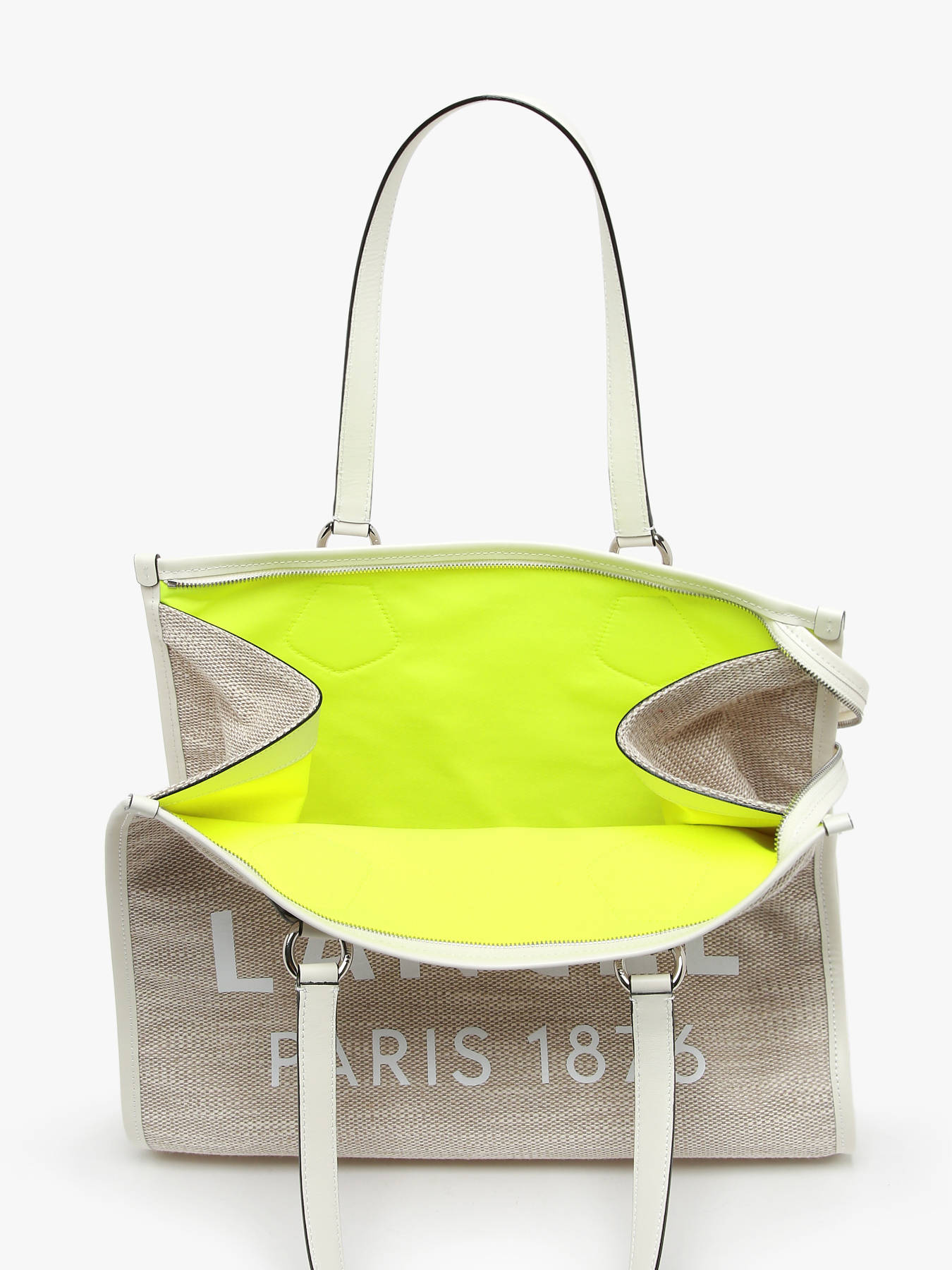 Sac Cabas d't zipp toile de jute et cuir LANCEL