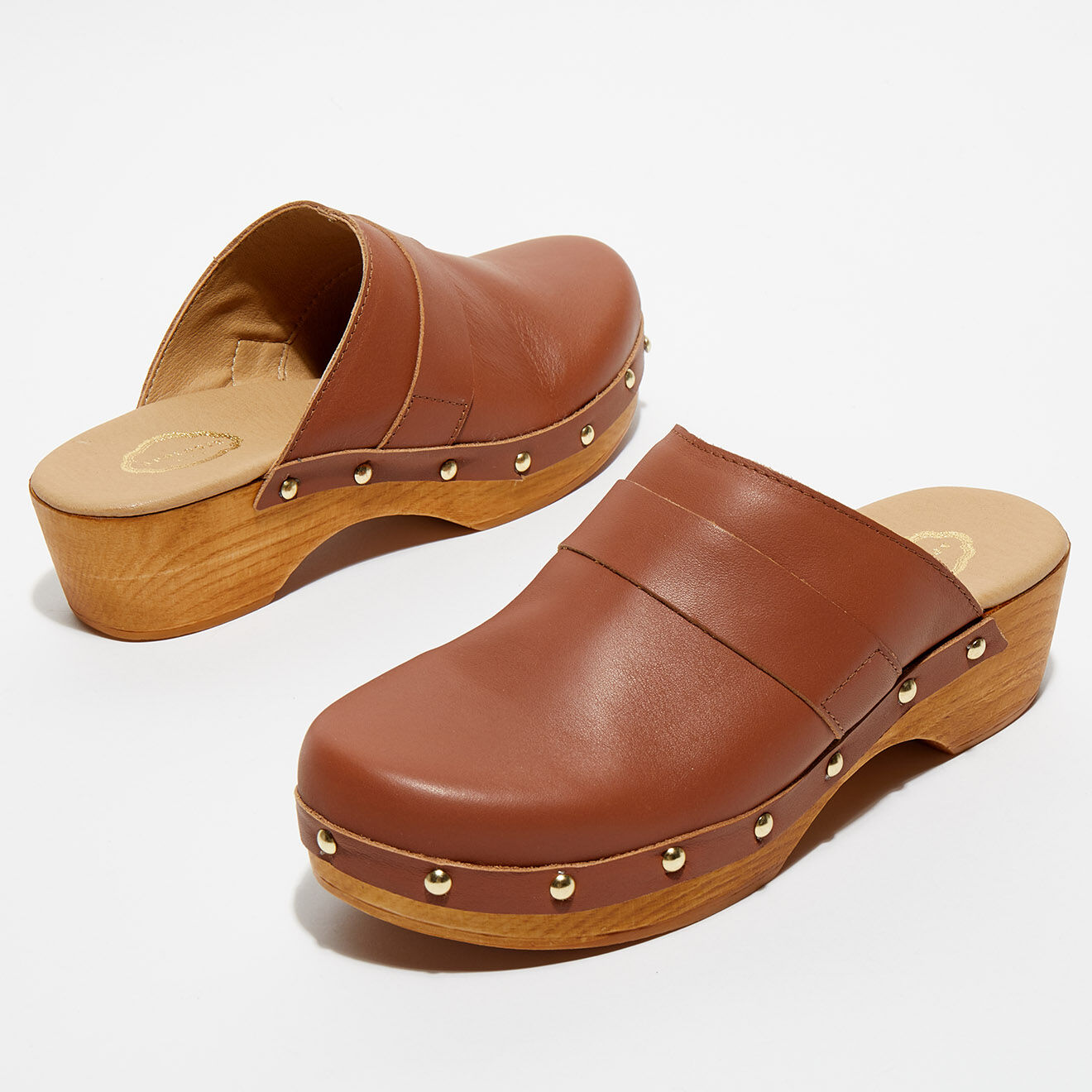 Apologie Studio Sabots en Cuir Sofia camel - Talon 5 cm