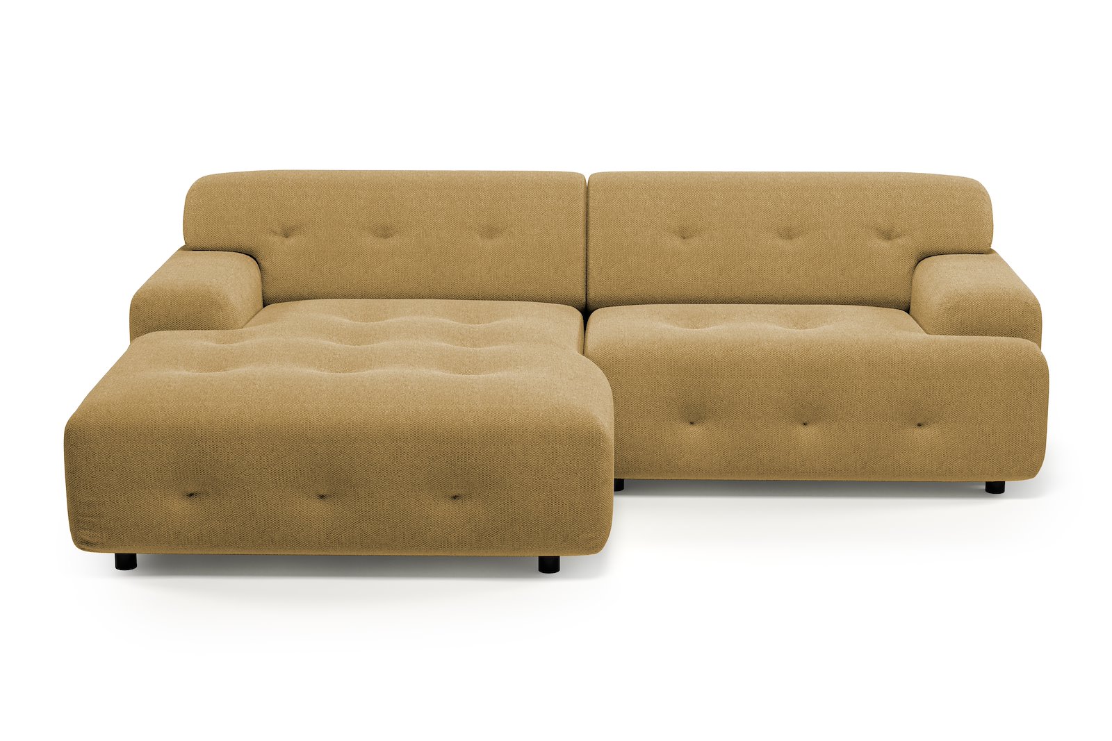 Bob sofa 1,5-seter med sjeselong venstre. Tekstil Mito 170 Mustard med sorte ben.