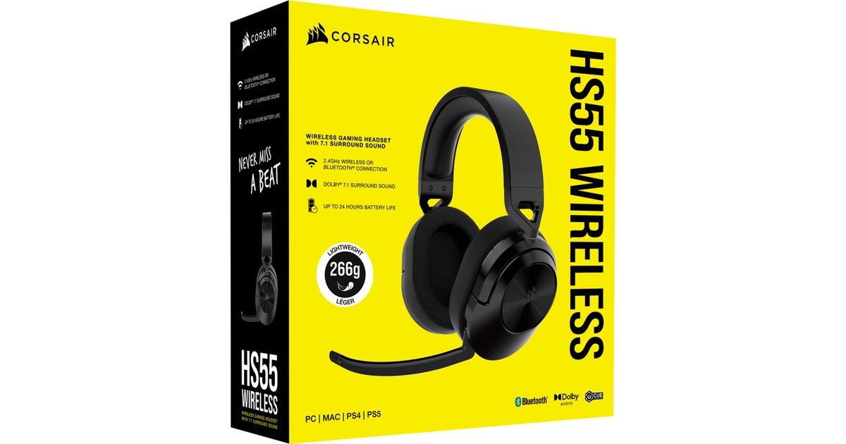 CorsairHS55 Wireless over-ear gaming headset  (Carbon, Bluetooth, pc)