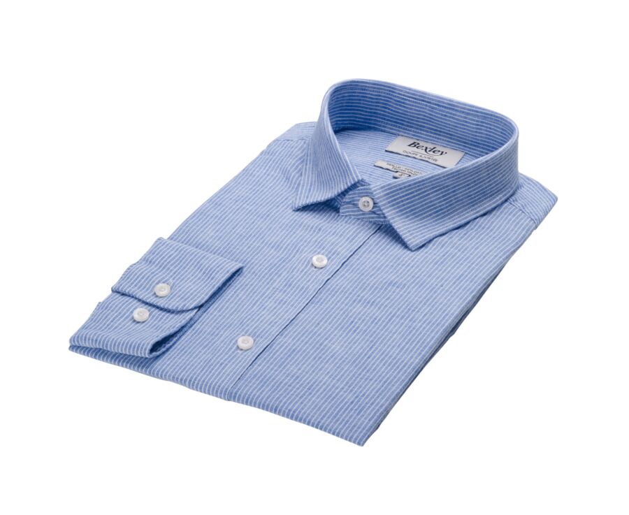 Chemise coton et lin Bleu et liseré Blanc - EDIBERT