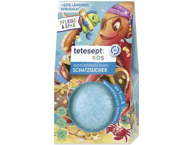 tetesept Badekugel Badeüberraschung Schatzsucher 140 g Sprudelnder Badespass mit Überraschung