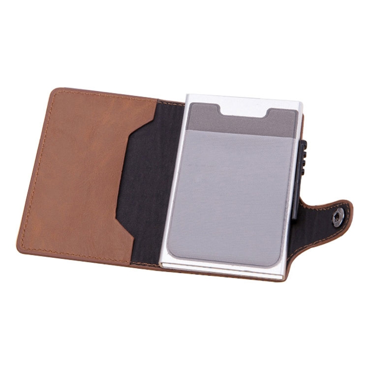 Mini Kreditkarten Leder Etui Geldbörse mit Kartenauswurf-Mechanismus für 8 Karten (RFID Schutz) - Braun