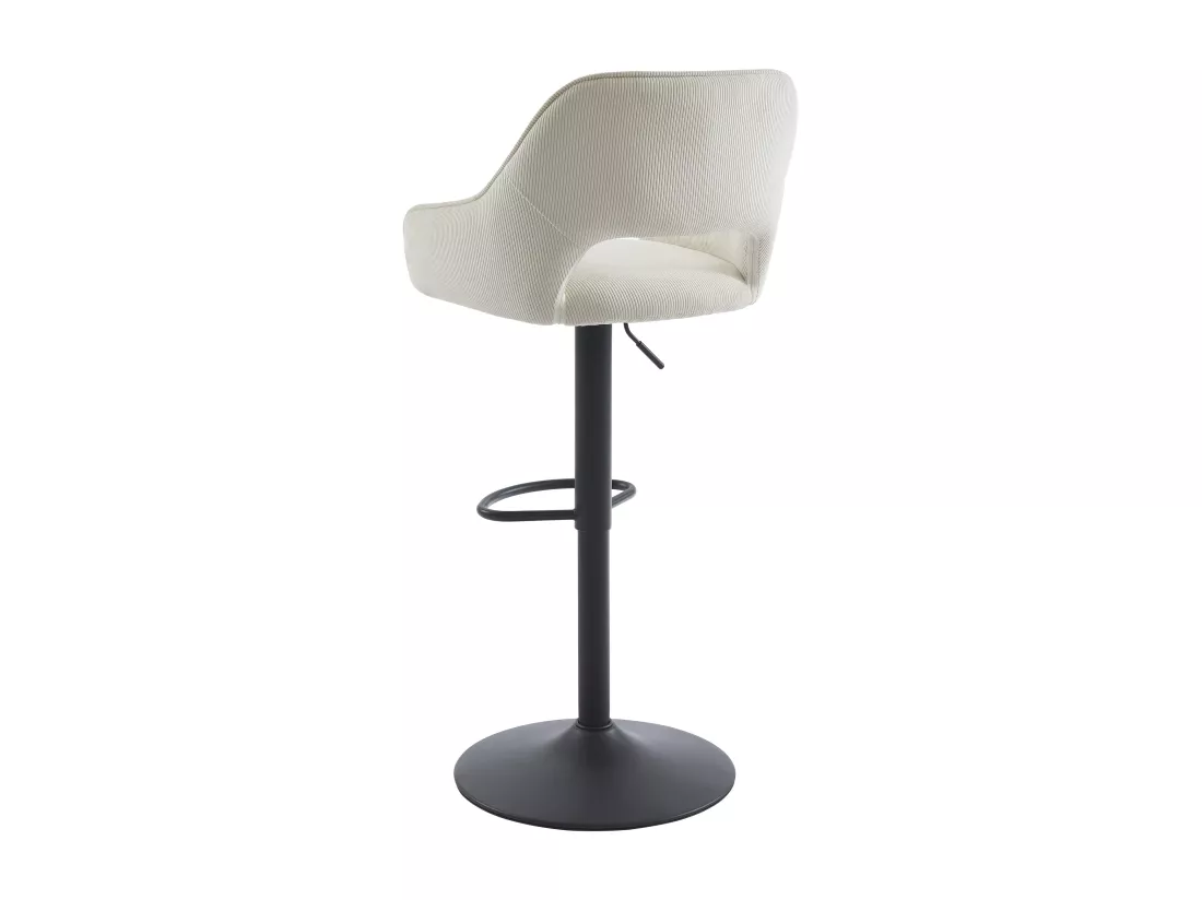 Lot de 2 tabourets de bar en velours côtelé et métal noir - Hauteur réglable - Crème - ZINEA