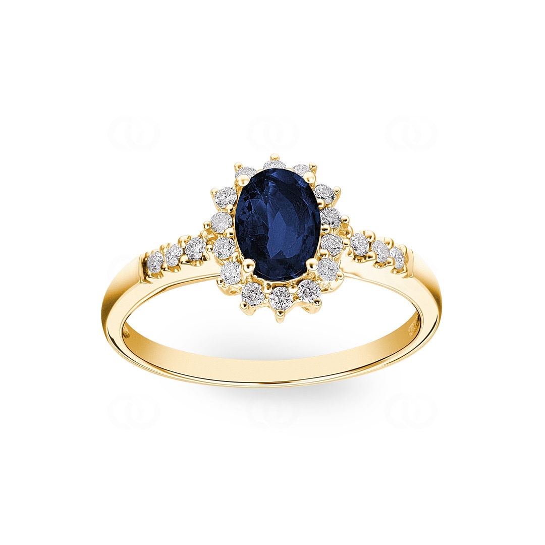Entourage Ring 750/18 K Gelbgold mit Saphir & Diamanten 0.19 ct H/si