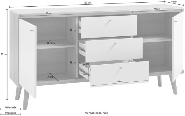 Home affaire Sideboard »Merle« im skandinavischen Design, Breite 160 cm