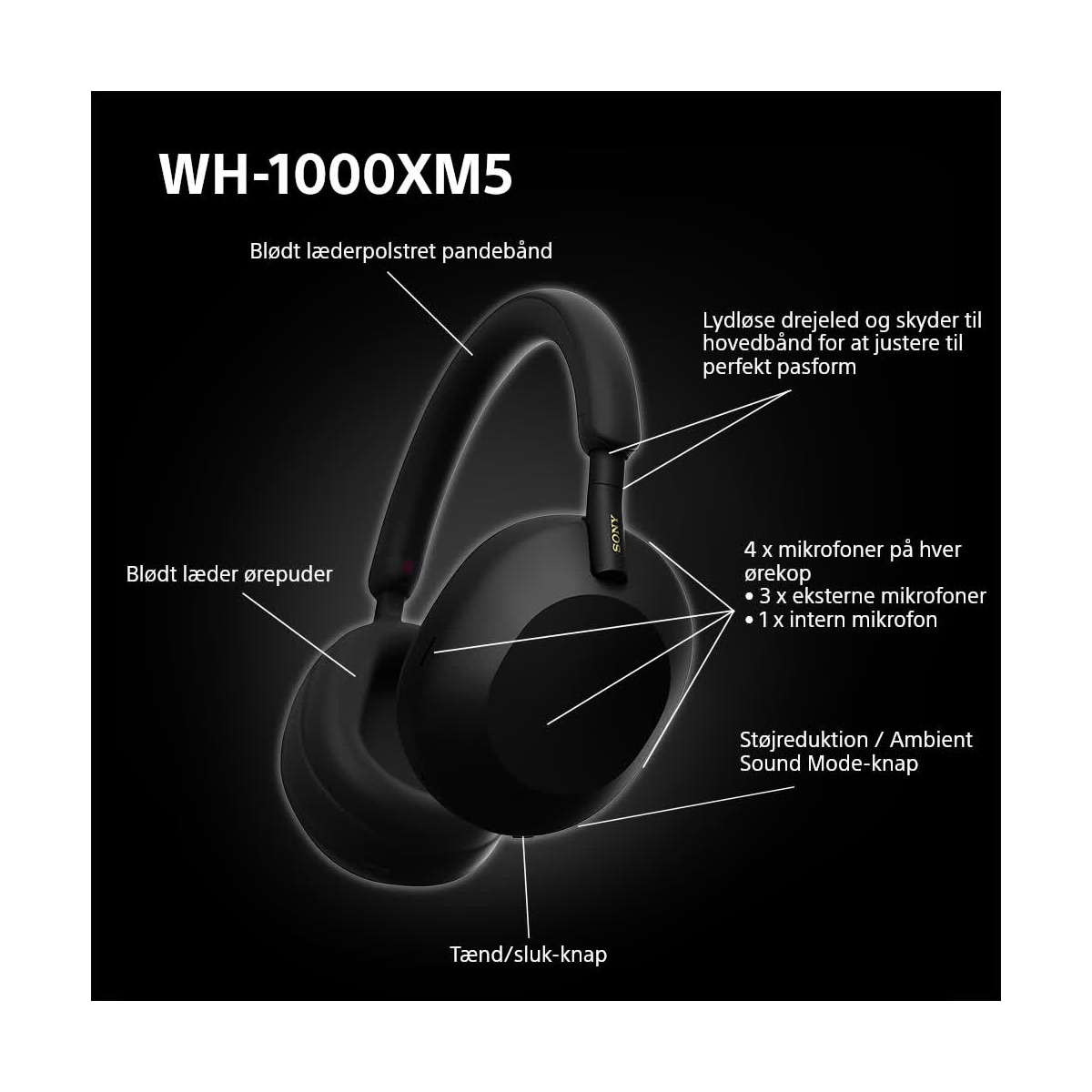Sony WH-1000XM5 trådløse around-ear hodetelefoner (sort)