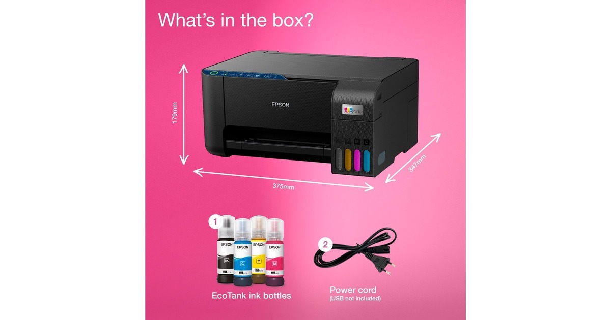 EpsonEcoTank ET-2862 A4 multifunctionele Wi-Fi-printer met inkttank all-in-one inkjetprinter  (Zwart, Scannen, Kopiëren, Wi-Fi, inclusief tot 3 jaar inkt)