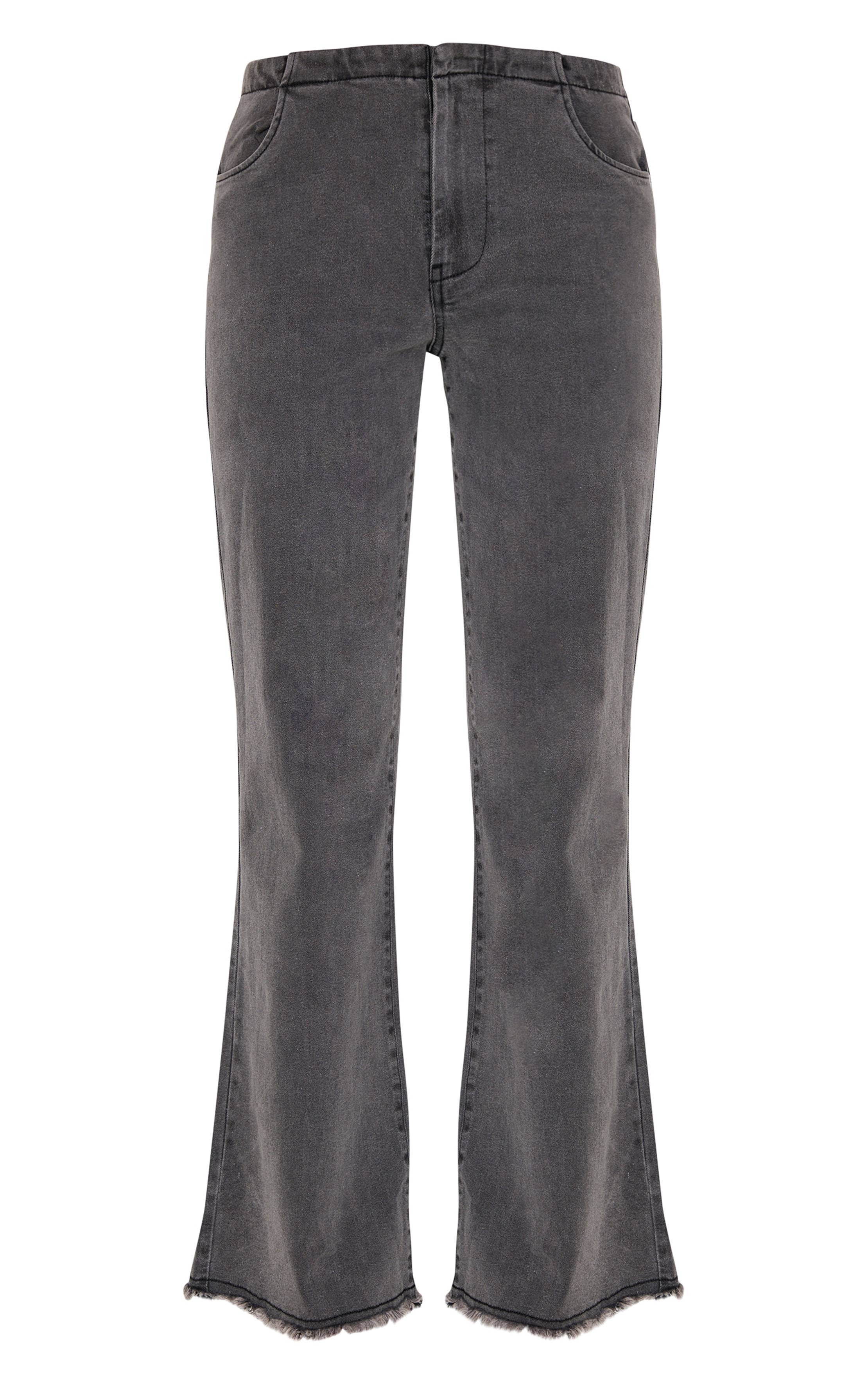 Noir Délavé Jean Droit Taille Basse À Ceinture Invisible