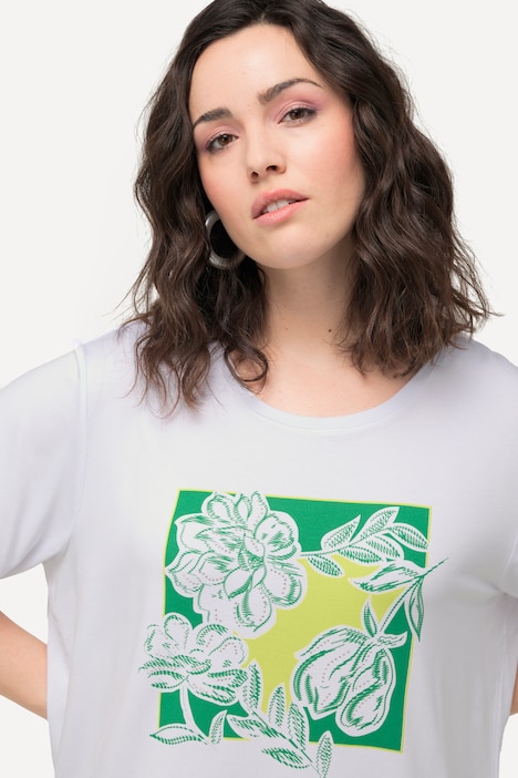 T-Shirt, Blume, Ziersteine, Rundhals, Halbarm