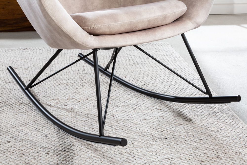 Design Schaukelstuhl SCANDINAVIA SWING champagner greige Samt Schaukelsessel