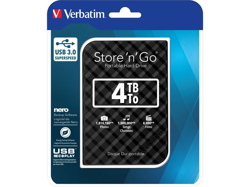 Verbatim Externe Festplatte Store 'n' Go 4 TB Externe Festplatte mit 4 TB Kapazität