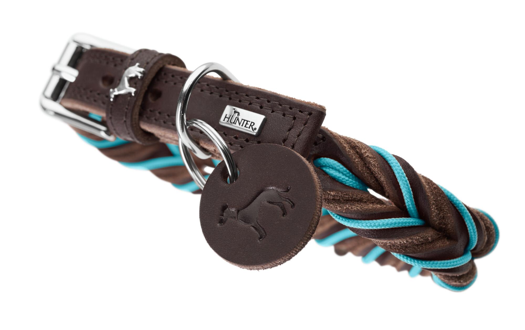 Halsband Solid Education Cord, M-L (60), Dunkelbraun/TürkisHundehalsband