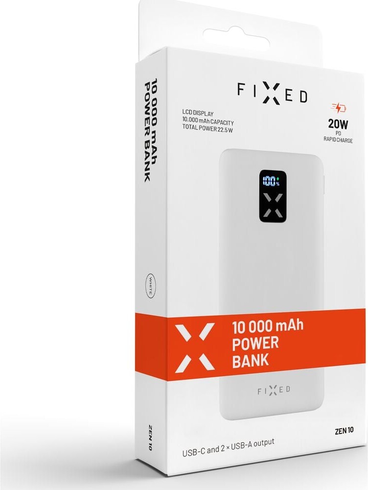 Fixed - Powerbank - Zen 10 - USB-C + USB-A - 10.000 Mah - Hvid