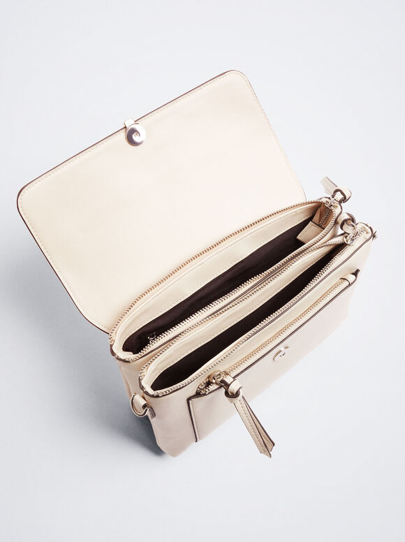 Bolsa de ombro com vários bolsos - Branco-creme