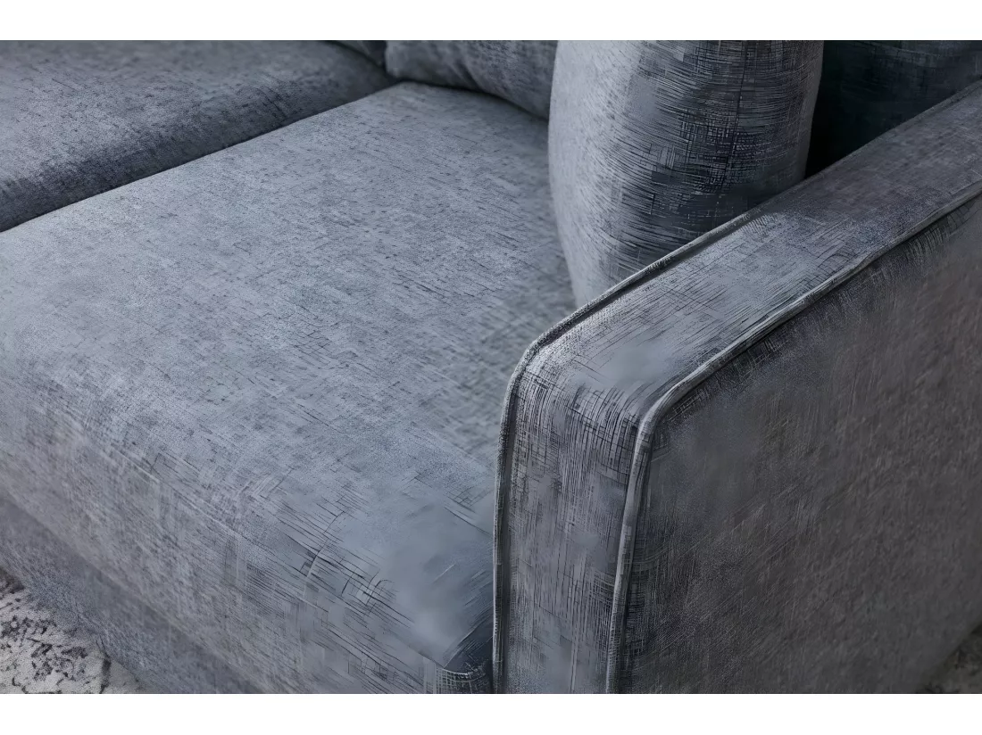 Canapé d'angle à droite convertible avec pouf-coffre Evania Tissu Gris