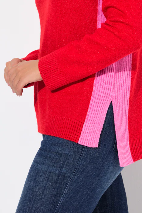 Pullover, Farbkontrast, Stehkragen, Langarm, lychee