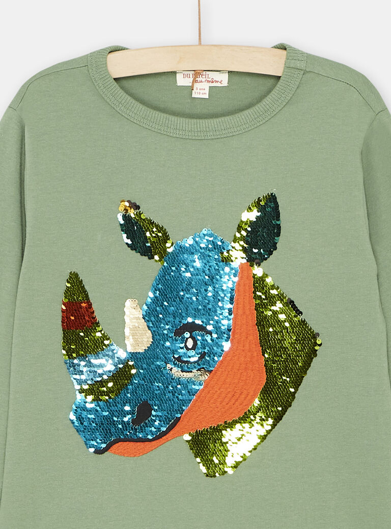 T-shirt vert avec sequins réversibles garçon
