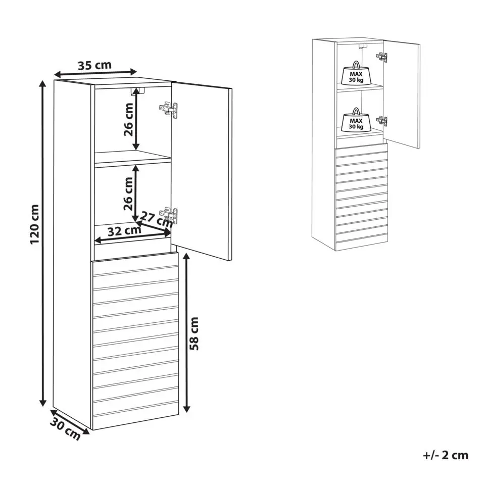 URUCU - Wandgemonteerde badkamerkast - Lichtbruin - MDF