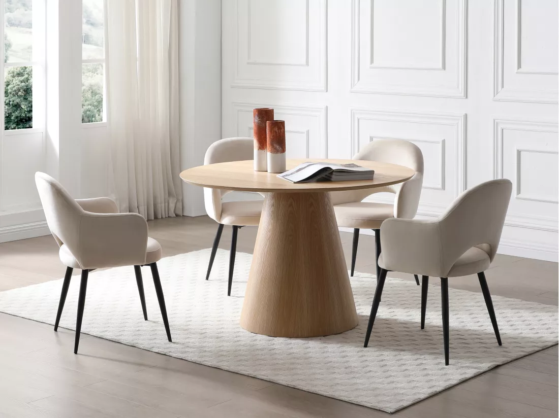 Lot de 6 chaises avec accoudoirs en velours et métal noir - Beige - ALSEY de Maison Céphy