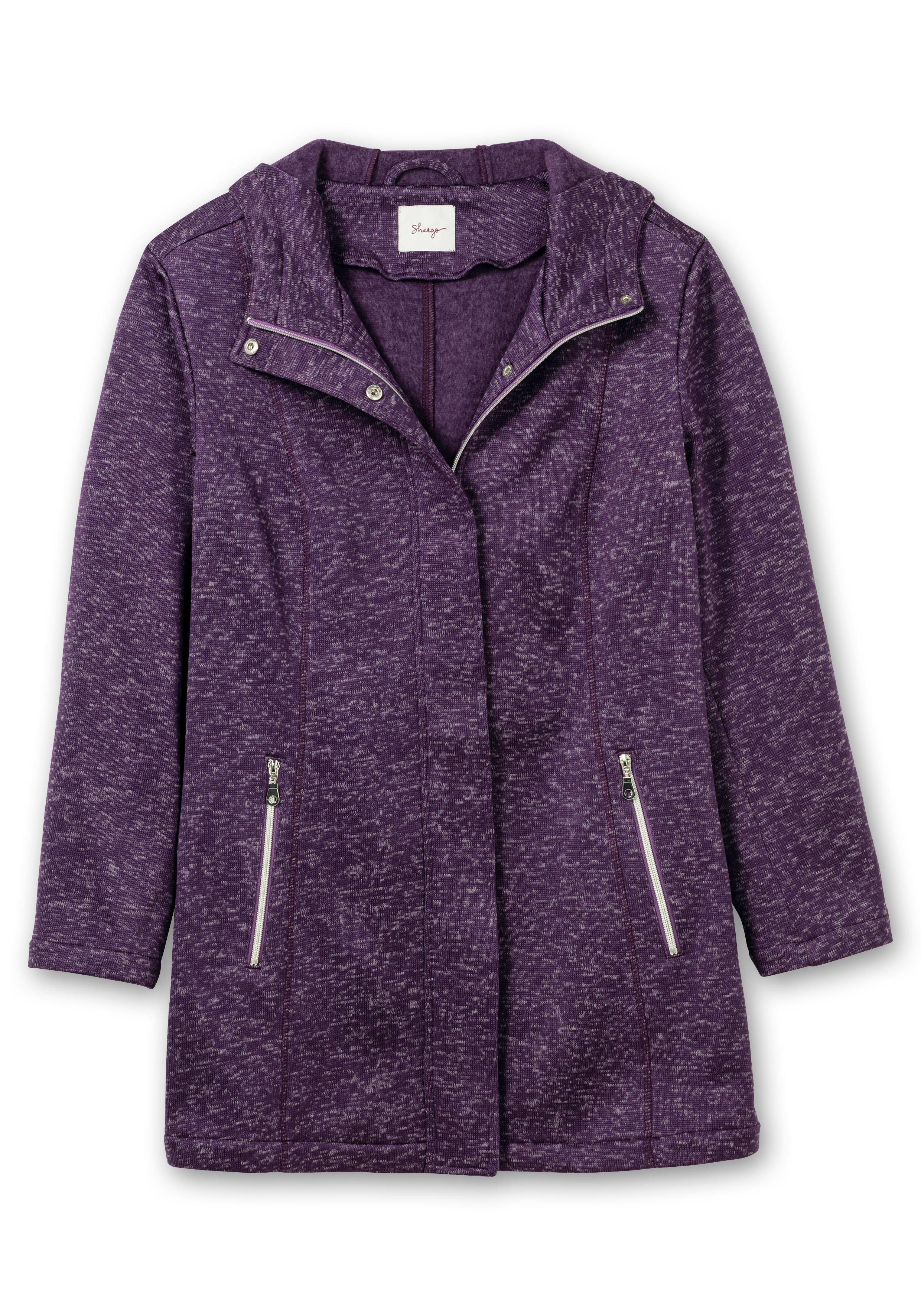 Lange melierte Strickfleecejacke mit Kapuze