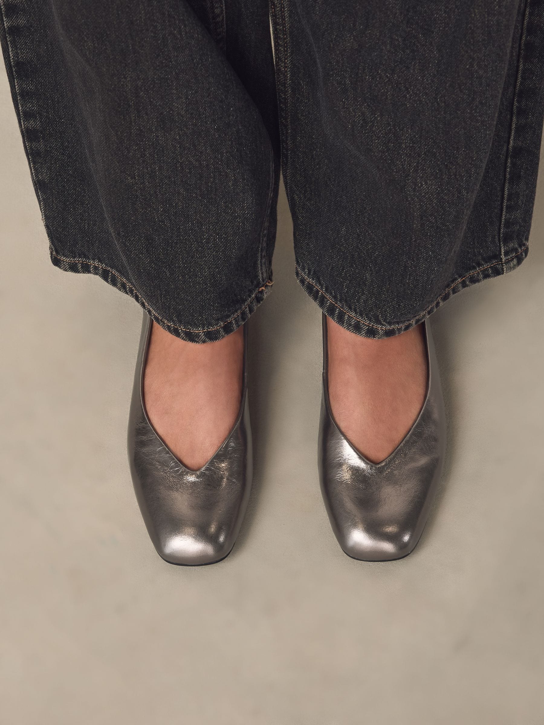 Tin - Forever Comfort® Leather Square Toe Ballerina Flats