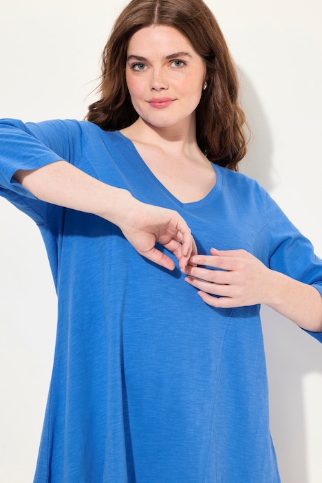 Shirt, Zipfelsaum, V-Ausschnitt, 3/4-Arm, Biobaumwolle