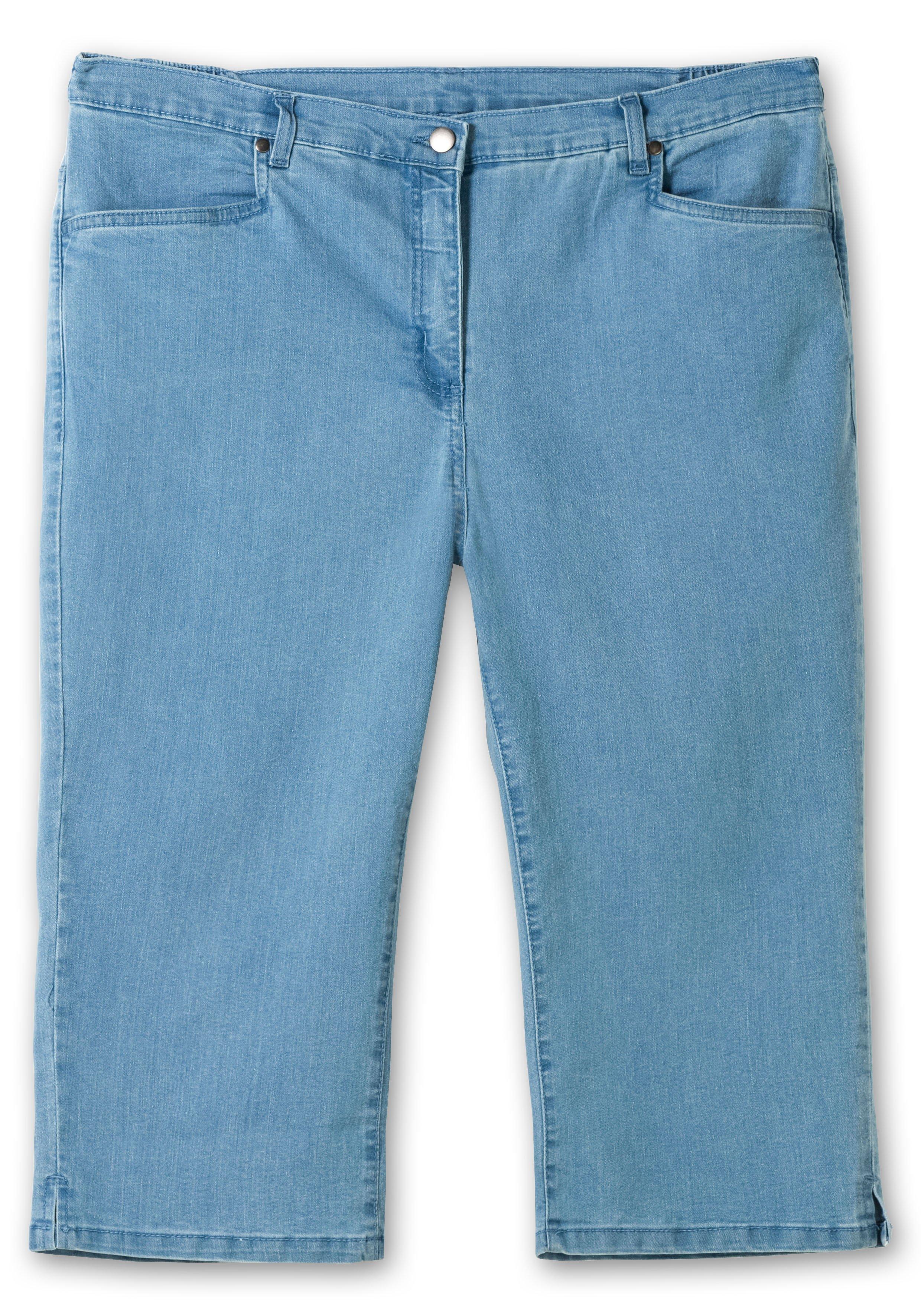 Caprijeans mit Teilgummibund und Glitzersteinen