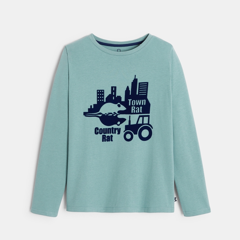 T-shirt manches longues thème fables vert garçon