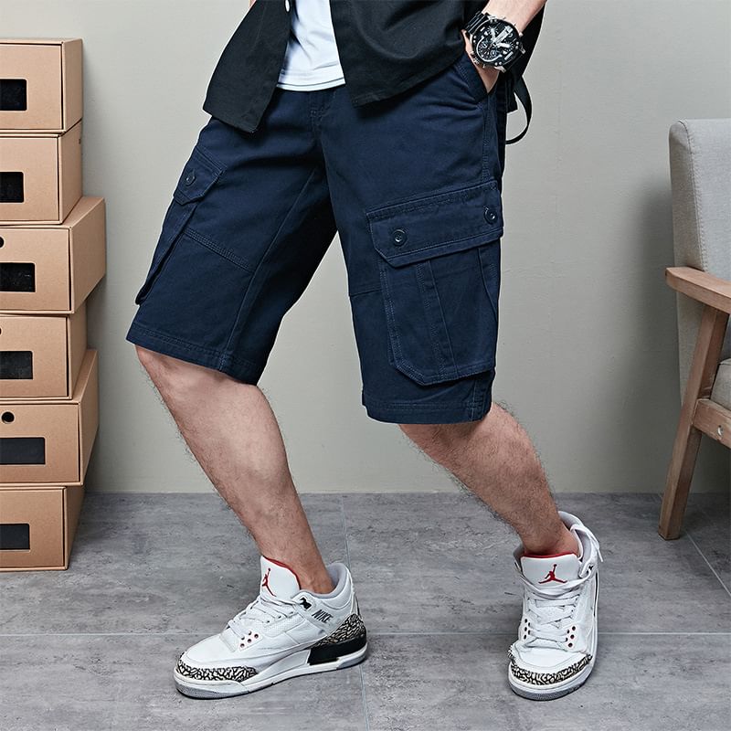 Lefitt - Mid Rise Plain Cargo Shorts