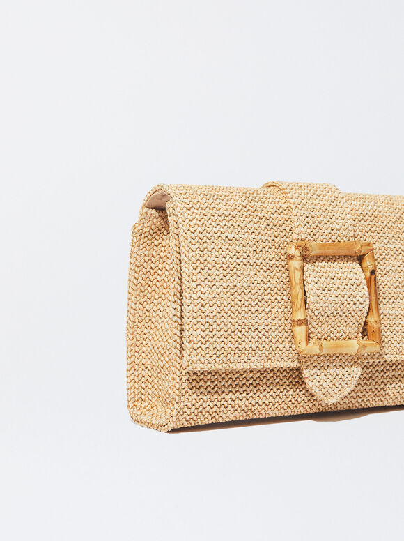 Bolsa de ombro com efeito palha - Bege