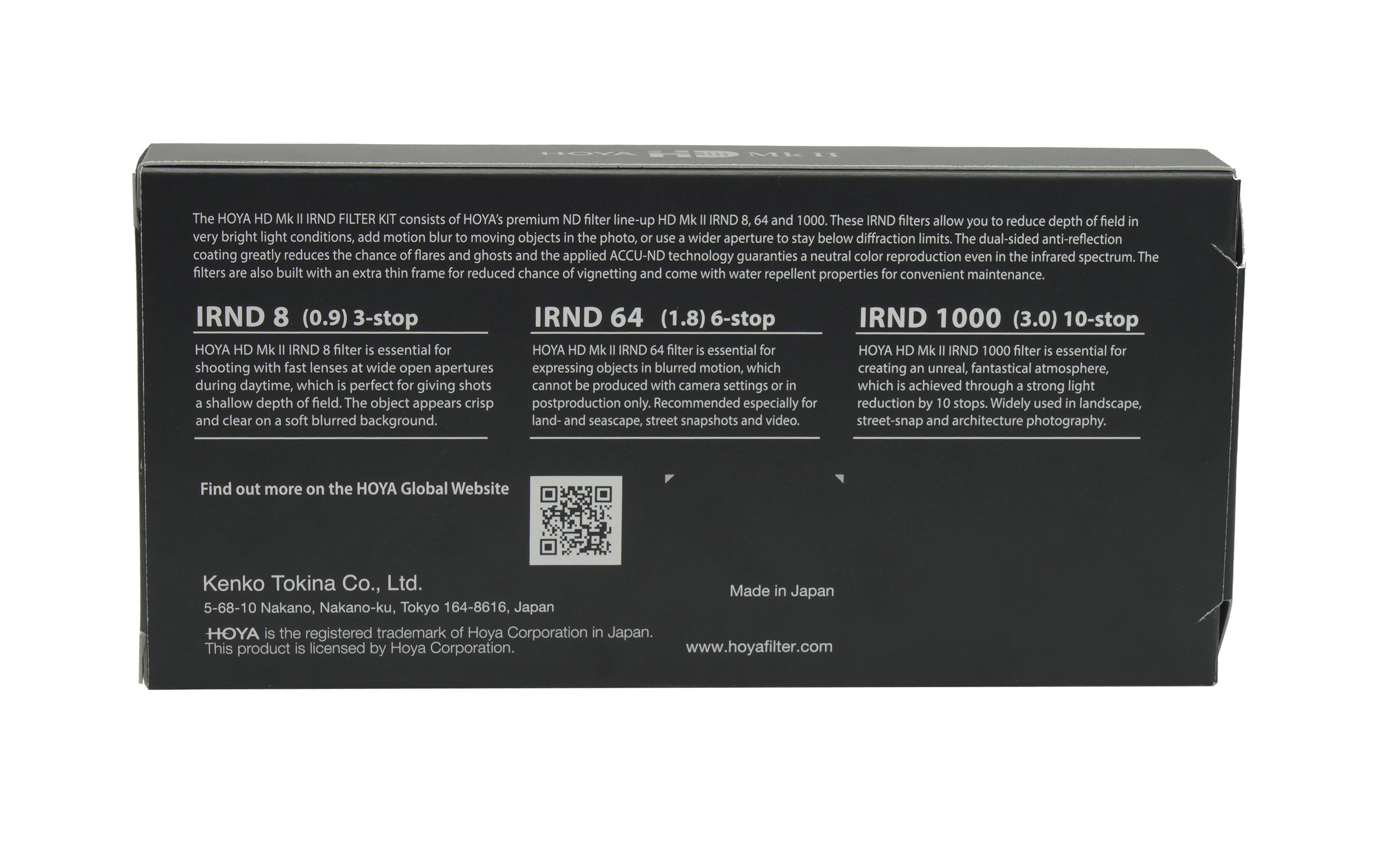 Graufilter HD MKII IRND Kit – 67 mm<br>Set mit 3 Neutraldichtefiltern zur Belichtungskorrektur und Farbwiedergabe